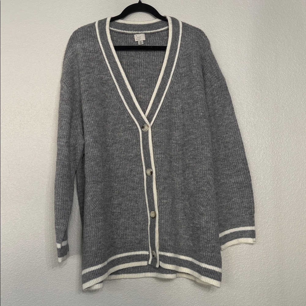 a new day Gray Cardigan with White Accents